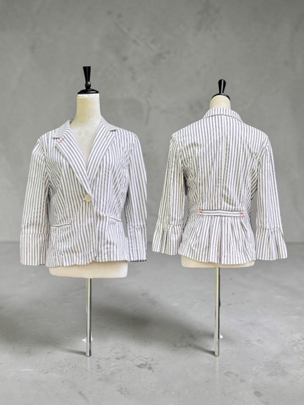 CAbi Women's Blue White Striped Ticking Blazer Style 793 Nautical Stretch